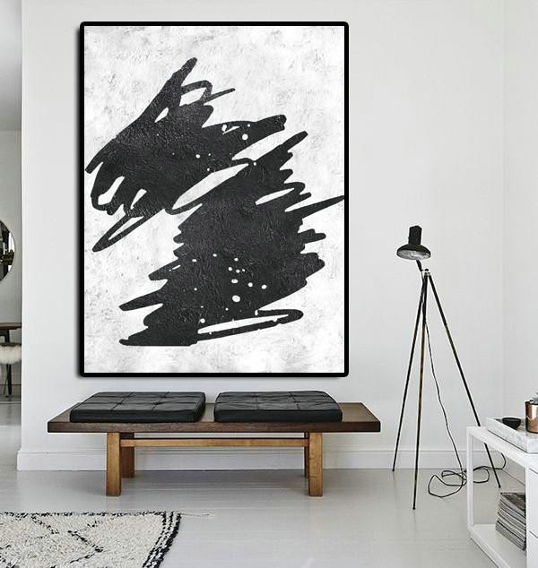 Modern Art,Black And White Minimal Painting On Canvas - Original Art For Sale By Artist